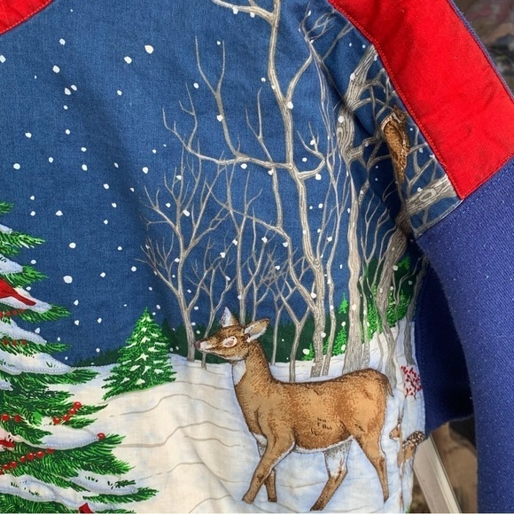 Vintage Crewneck Sweatshirt Winter All Over Print Scene Deer Trees Nature - Picture 7 of 11
